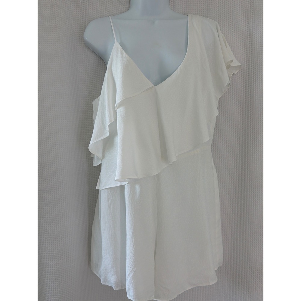 Gentle Fawn Nikita White One Shoulder Ruffle Romper GF2005-8447 Womens L NWT